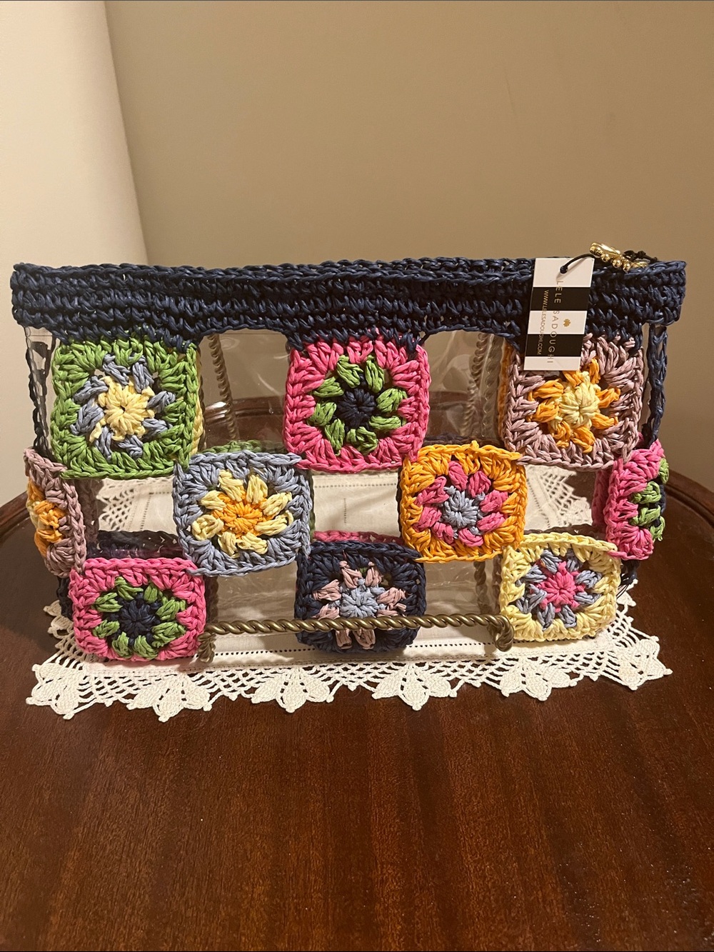 NWT Lele Sadoughi large crochet tiled pouch